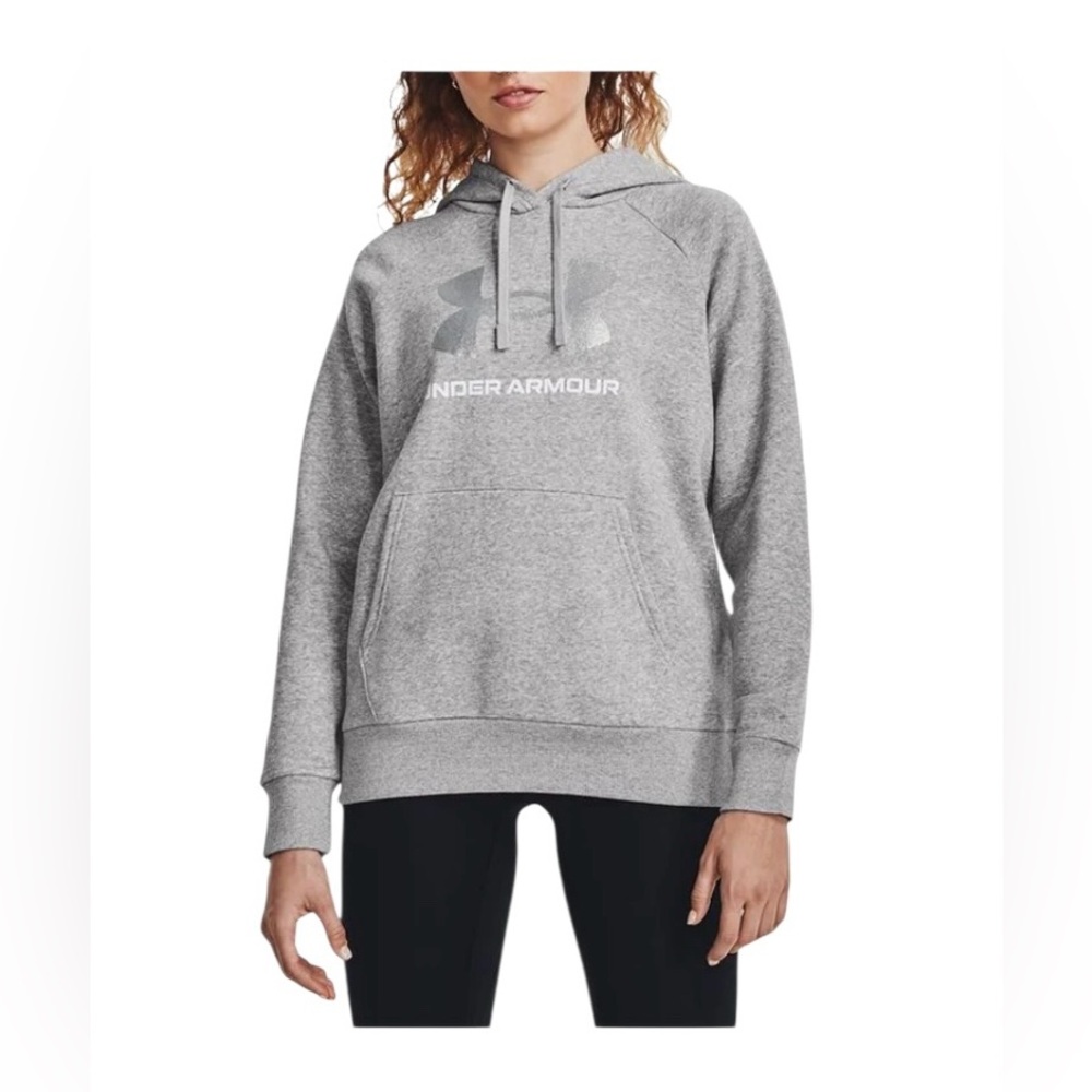 Under Armour Women’s Rival Fleece Glitter Logo Pullover Gray Hoodie Size Small - Picture 2 of 12